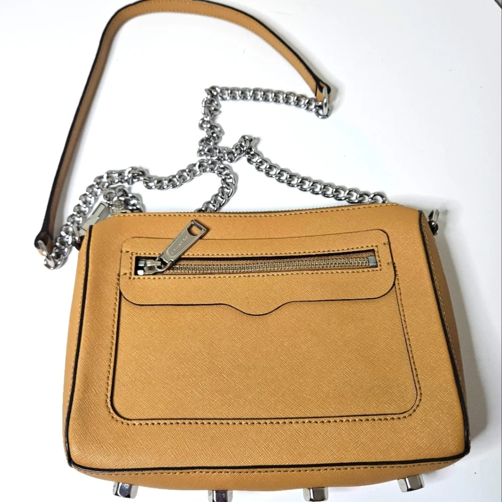 Rebecca Minkoff Brown Leather Avery Crossbody Bag Tan Zipper Pocket